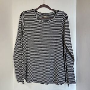 Orvis Perfect Tee long sleeve relaxed fit crew black white microstripe XL Pima